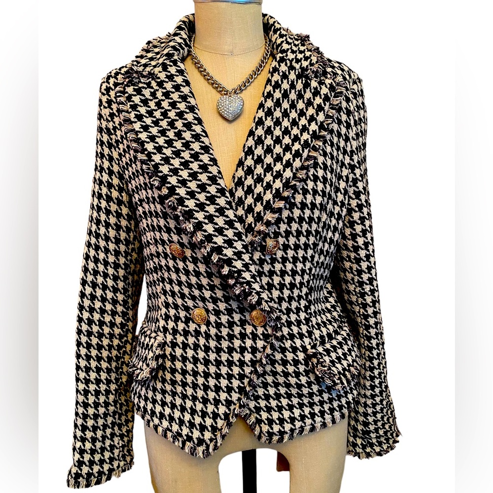 Anthropologie blazer. Size M.  Midnight blue/black and cream houndstooth.  NWOT